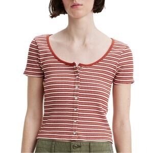 NEW Levi’s Women’s Britt Pearl Snap Shirt Red Stripes Short Sleeve Size XL
